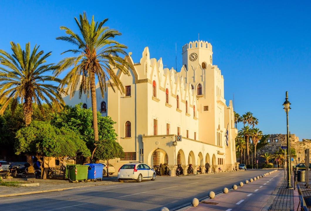 Palmen, Haus, Straße Kos