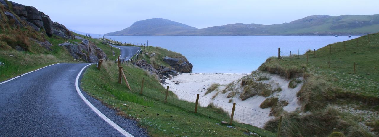 Strand, Bucht, Straße, Zaun