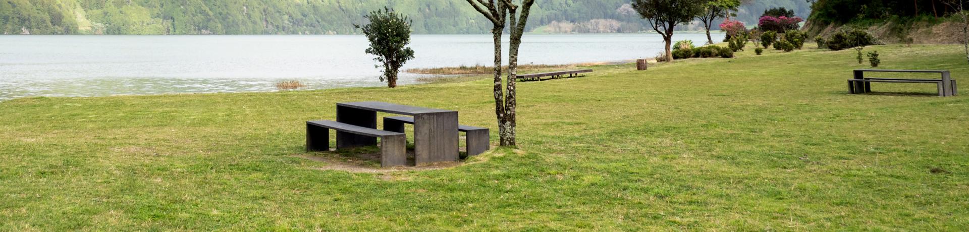 Rastplatz, Bank, See, Wiese, Park