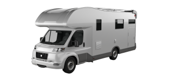 graues Wohnmobil mit Alkoven