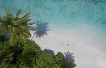 Strand, Palmen, Fußspuren Malediven