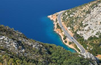 Meer, Klippe, Straße, Auto