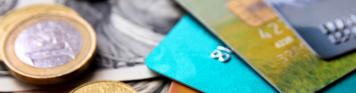 Geld, Kreditkarte, Münzen