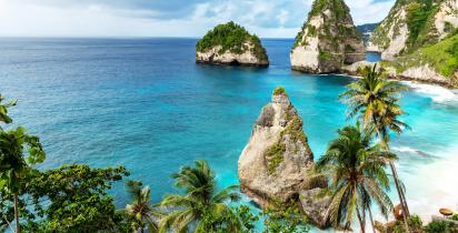 Strand, Küste, Meer, Felsen, Palmen Bali