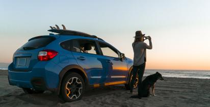 Mietwagen, Klasse, SUV, Frau, Hund, Strand