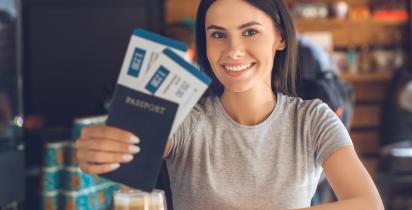 Mensch, Frau, Reisepass, Ticket