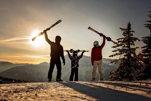Familie, Ski, Winter, Sonnenuntergang