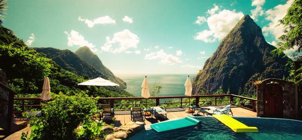St. Lucia Aussicht, Pool, Meer, Berge St. Lucia