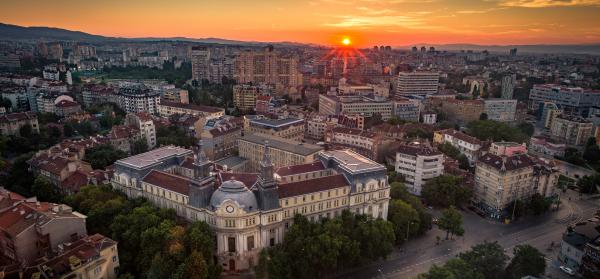 Panorama von Sofia bei Sonnenuntergang.