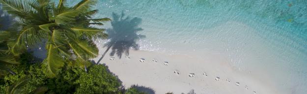 Strand, Palmen, Fußspuren Malediven