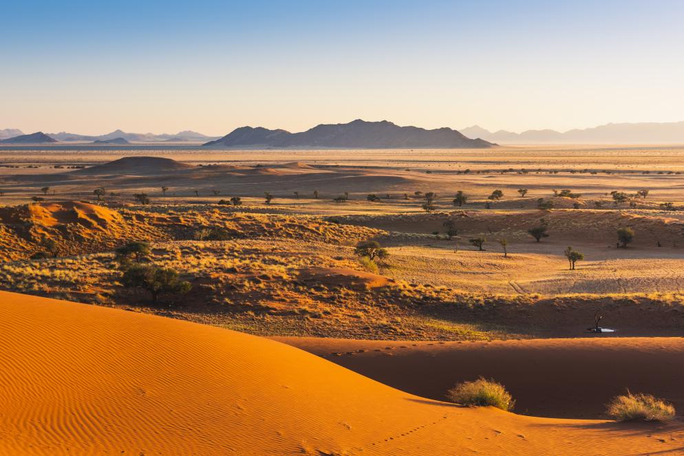 Panorama über die Wüste des Namib Naukluft National Park in Namibia.
