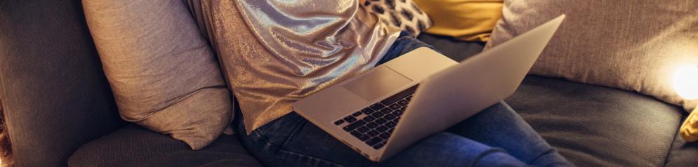 Laptop, Frau, Sofa, planung