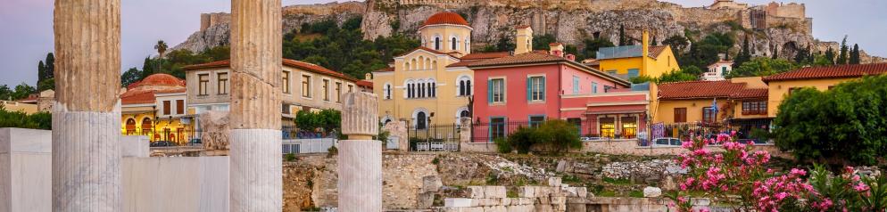 Antike Stätte, Häuser, Felsen Athen