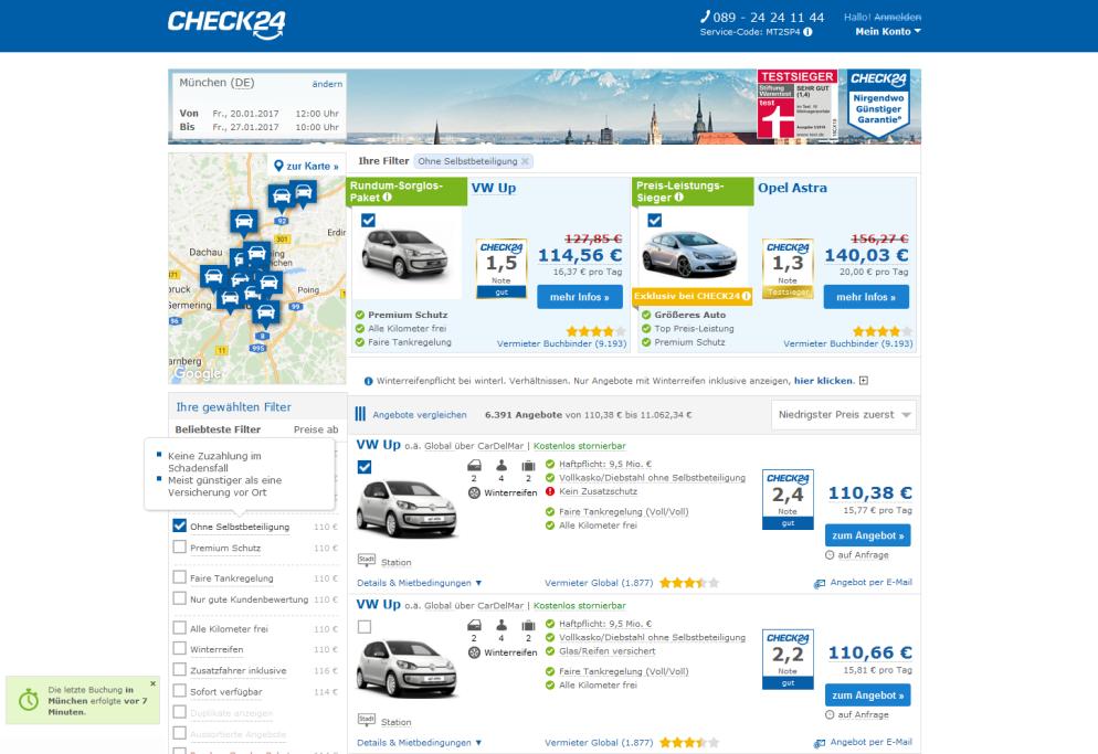 Mietwagen: CHECK24 - Buchung - Ohne Selbstbeteiligung