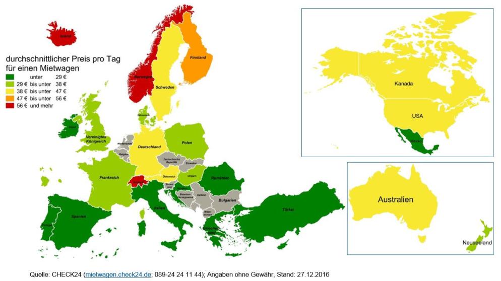 Mietwagen: Ranking - Preise Karte