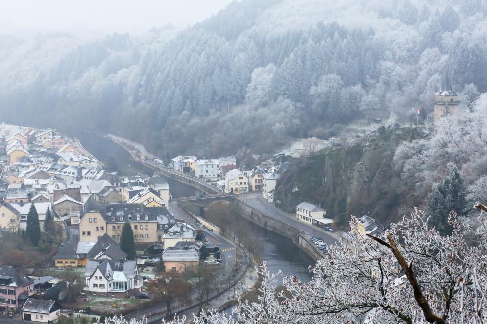 Schnee, Winter, Dorf, Wald Luxemburg