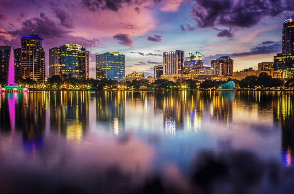 Orlando Abend, Skyline, Stadt Orlando