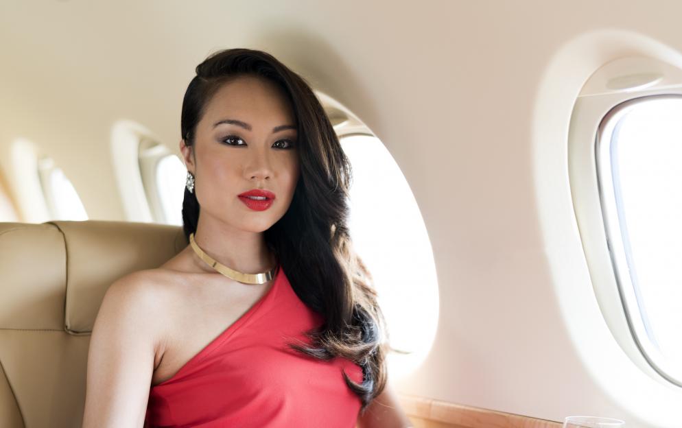 Frau, Flugzeug, Schmuck, Diamant